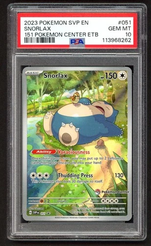 Pokemon Cards - PSA 10 Snorlax 051 - Pokemon Center 151 ETB Promo - GEM MT