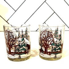Vintage Currier & Ives Serie Coleccionista Navidad Gafas Antiguas x2