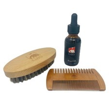 Men's 3n1 Grooming Beard Care Kit - Wooden Two Sided Beard and Hair Comb, Tra...
