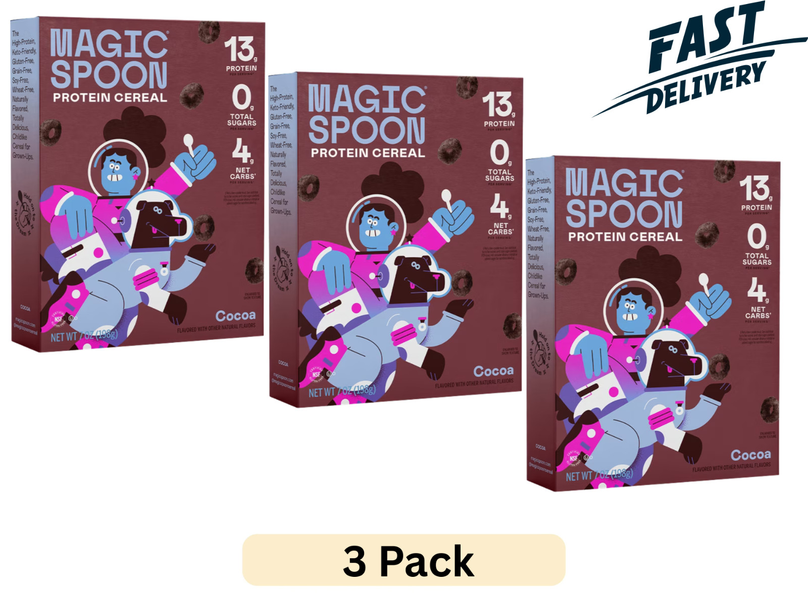 Magic Spoon Cocoa Grain-Free Breakfast Cereal, 7 oz Box (3 PACK) FREE SHIPPING