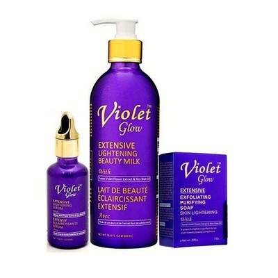 Violet Glow Extensive Beauty Milk, Serum, Cream Tube & Soap 