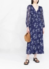 $498 NWOT Blue Floral Polo Ralph Lauren Crinkle V-Neck Dress Size 8 Cocktail Bus