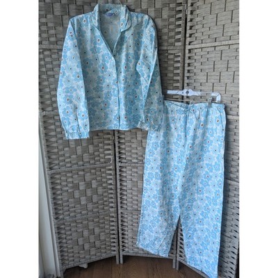 Pine Cone Hill Pajama Set Blue Floral Cotton Button Up Drawstring Pants Sz XL
