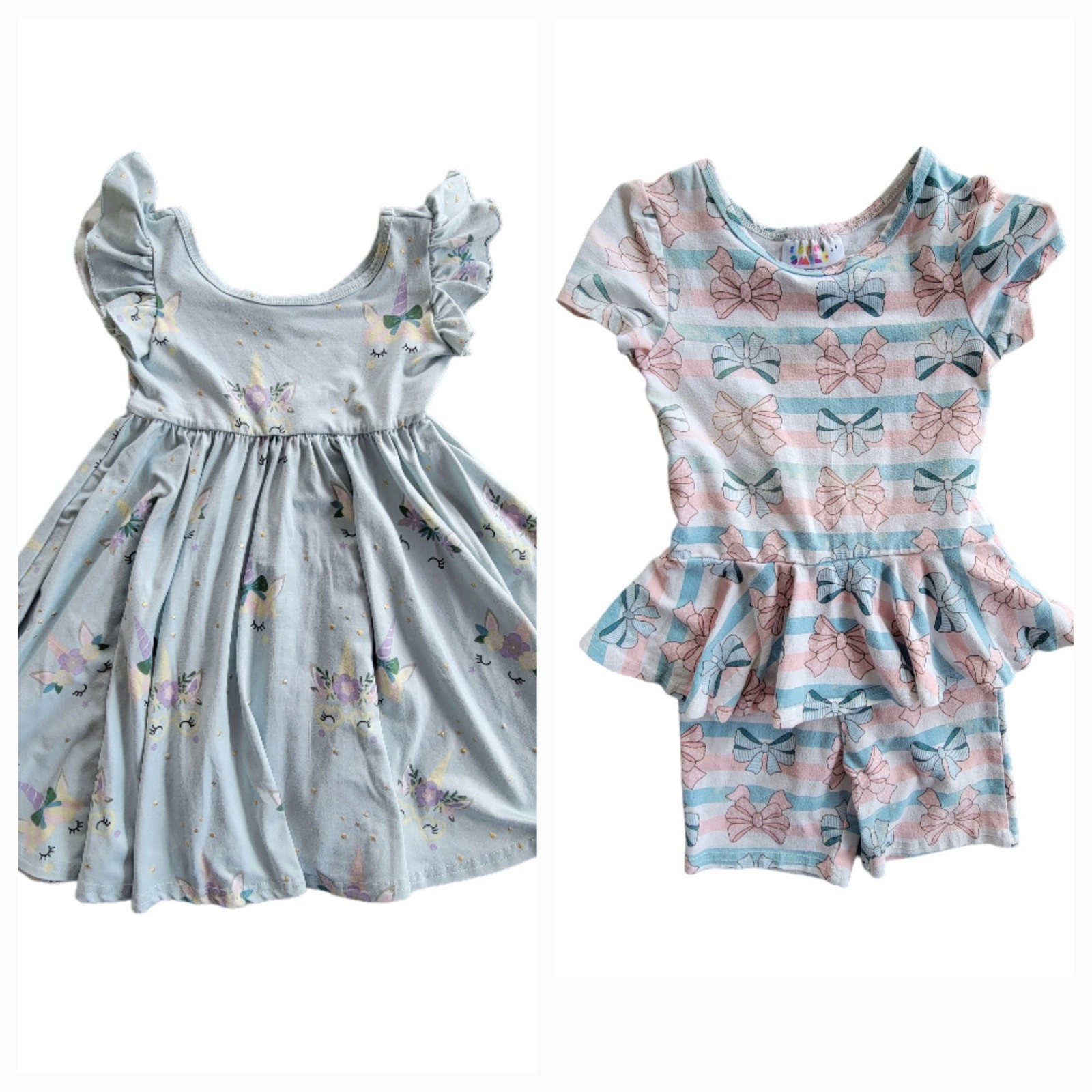 DotDot Smile Unicorn Ruffle Swing Dress & Bow Romper 2PC Set Size 3/4