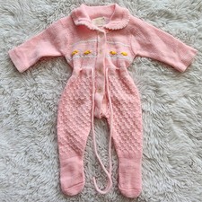 Baby Girl 70s Pink Infant Footed Button Up Sleeper Knit Coverall 100 Acrylic