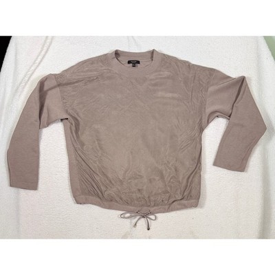 Massimo Dutti Womens Small Taupe Mixed Media Cinch Hem Sweatshirt Modal Cotton