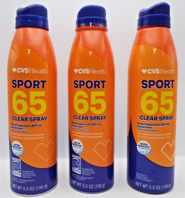 3 CVS Health Sport 65 Clear Sunscreen Spray 5.5 oz Water Resistant EXP 06/26