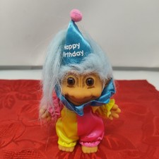 Vintage Russ Troll Doll Happy Birthday Clown Blue Hair 18317