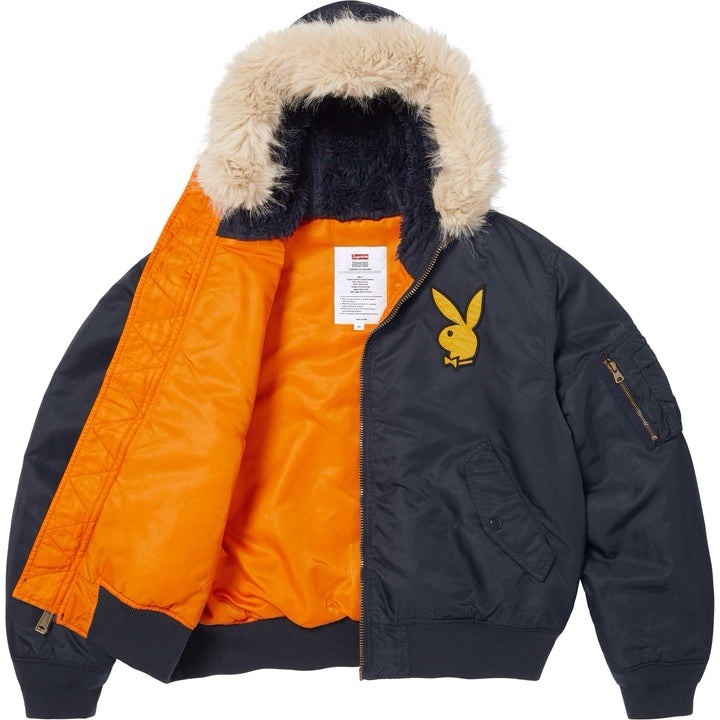 ジャケット・アウター Supreme 26ss playboy hooded MA-1 navy M Supreme Playboy Hooded MA-1 Navy Faux Fur Trim Men's | eBay