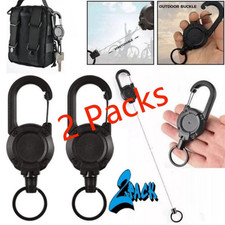 2-4 P Heavy Duty Retractable Carabiner Car Key Chain Badge Holder Steel Cord- 