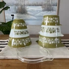 PYREX 7 pc. Green & White SPRING BLOSSOM GREEN Mixing Nesting Bowl Casserole Set