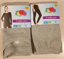 Fruit of the Loom Women's LARGE Waffle Thermal Set GRAY Shirt & Pants #21425
