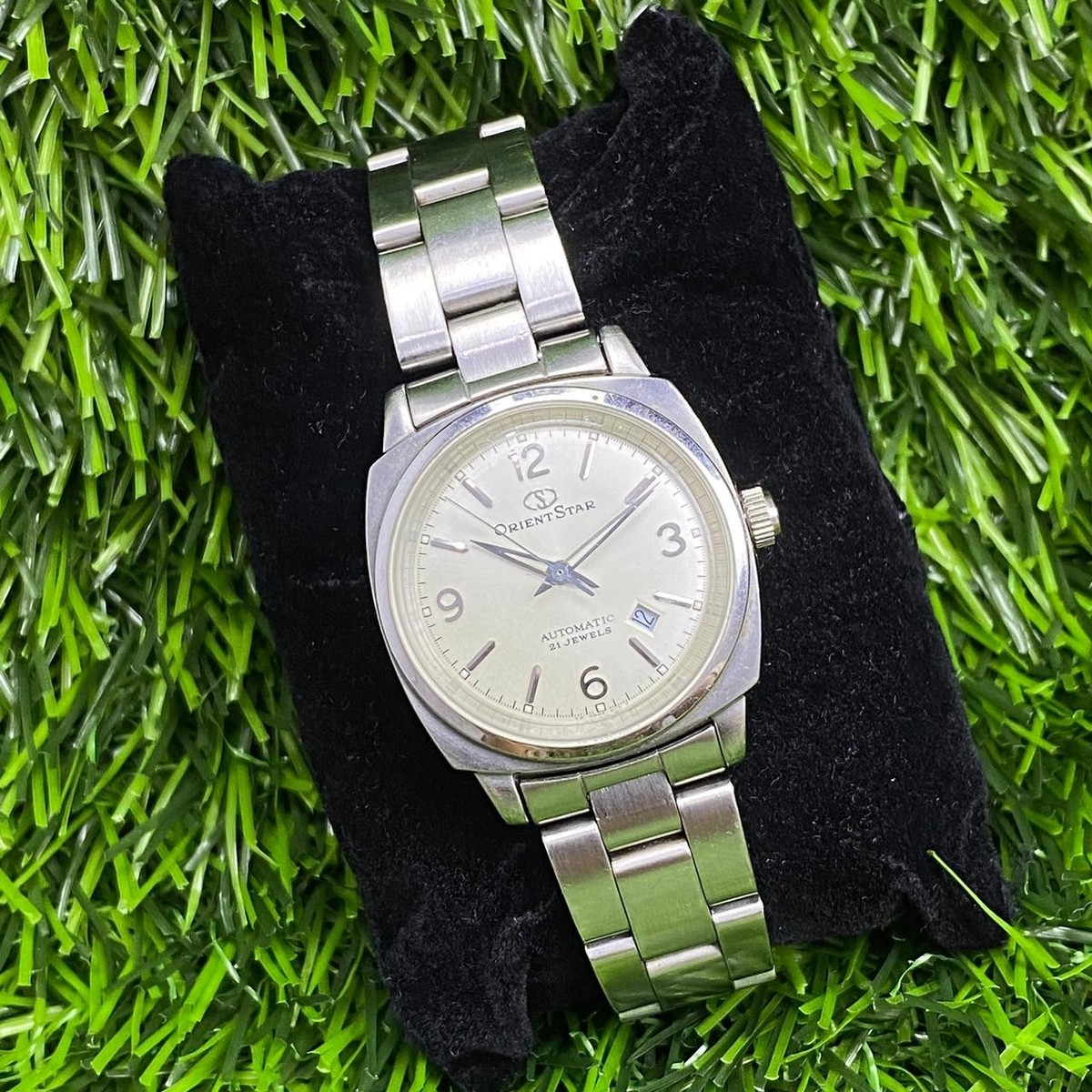 Rare Orient Star Cushion Case Automatic Silver Dial Date Explorer