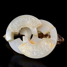 Old China Han Dynasty Natural Hetian Jade Carved Dragon Beast Pattern Yubi Yu Bi