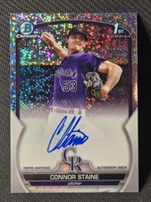 2023 Bowman Chrome 1st CONNOR STAINE Speckle Refractor AUTO /299-Rockies