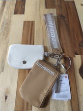 Lululemon Dual Pouch Wristlet Wordmark Fawn Brown/Bone/Mojave Tan.NWT   