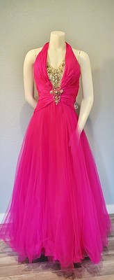 TERANI COULTURE BALL GOWN DRESS FUSHIA S 10 NUDE PUSH UP WITH FORMAL GARMENT BAG