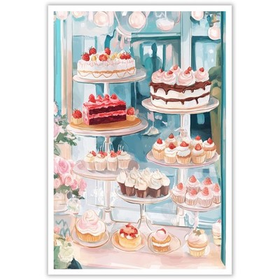 Trendy Cake Bakery Cafe Art Print Pink Kitchen Decor Cafe poster Danish Paste...