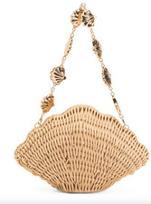NUEVO CON ETIQUETAS Tommy Bahama Mimbre Almeja Shell Cartera Bolso Natural con Cadena de Concha de Mar Viral