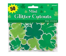 St. Patrick's Day Glitter Mini Cutouts - 2.5" Pack Of 50 - Green Decorative