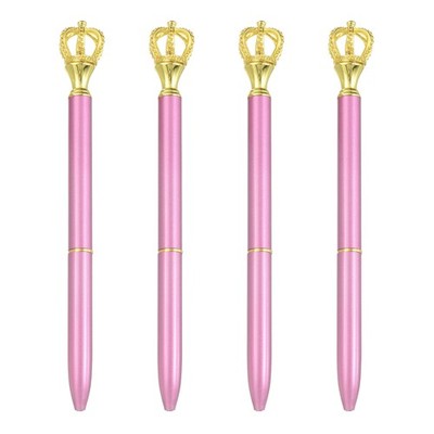 Crown Ballpoint Pen 4Pcs 1.0mm Black Ink with Crown Top, Light Lavender/Gold
