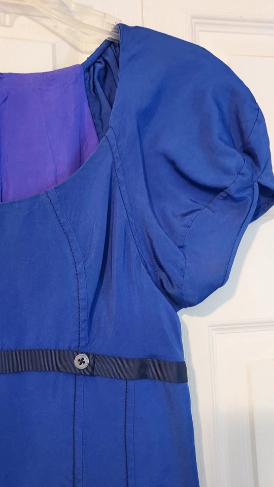 Vestido bolha Vera Wang azul seda manga folhada princesa fada 0 34 etiqueta lavanda - Imagem 4 de 4