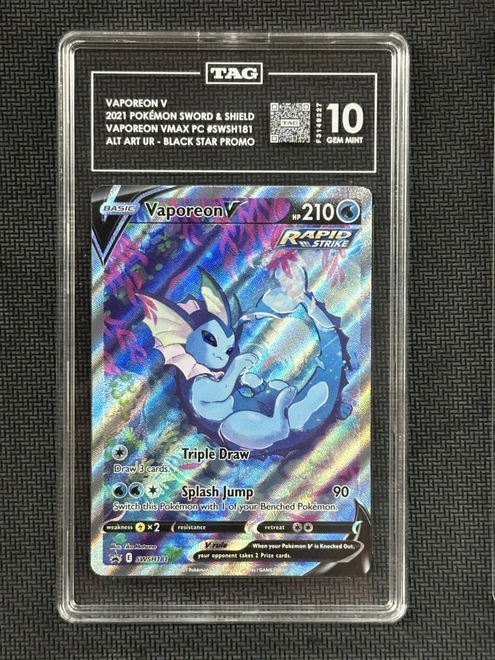 Vaporeon V Pokemon Espada Escudo Estrella Negra Promo Arte Antiguo ETIQUETA 10 #SWSH181