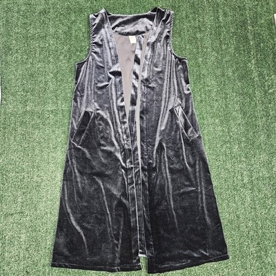 Libby Story Velvet Open Vest No Sleeve Grey/Blue Women Size Medium 