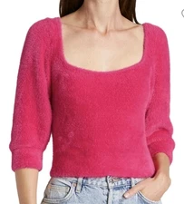 Free People Pink Cropped Fuzzy Moonbeam Pullover, Small 