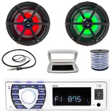 Pyle 1-DIN Bluetooth Marine MP3 Radio W/Cover, 2x 6.5" 120W Max RGB LED Speakers