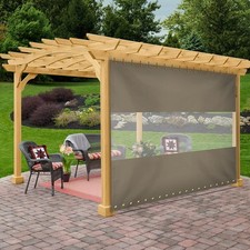  Outdoor Beige with Clear Panel Curtain, 12 oz Vinyl 7" x 12" Curtains for Patio