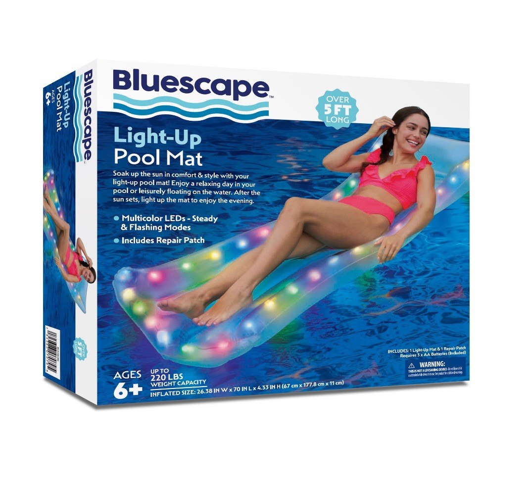 Nueva alfombrilla de piscina iluminada Bluescape, modo de luz múltiple: constante, flash y flash lento