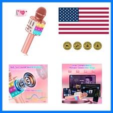 Karaoke Microphone Toys for Kids, Wireless Bluetooth Mic with Lights & Speake...