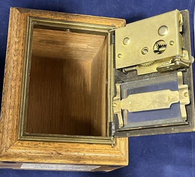 Vintage Jolly Good Industries Wooden Post Office Lockbox Coin Safe