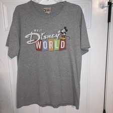 Vintage Walt Disney World Mickey Mouse T-Shirt Gray Graphic Tee Large USA 90s