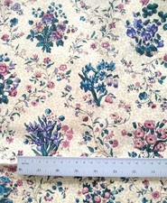4 yards cotton fabric FLORAL BOUQUETS beige background, flowers, iris, rose
