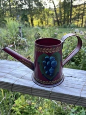 antique watering can  small tole toleware painted tin 19thc  real  10x7 original
