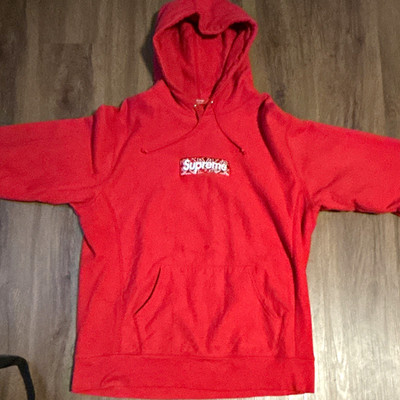 Supreme Box Logo Red Cotton Fleece Pullover Hoodie Men s Size XL