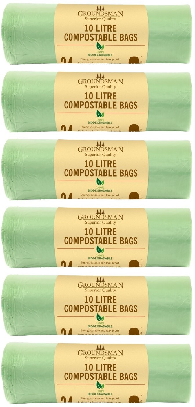 144x Groundsman Compostable Caddy Bin Liners Waste Bags Biodegradable Food 10L
