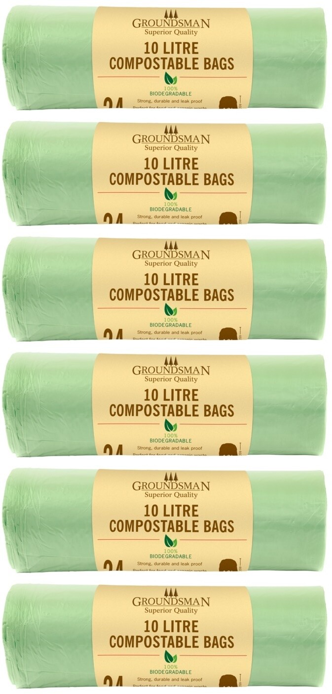 144x Groundsman Compostable Caddy Bin Liners Waste Bags Biodegradable Food 10L