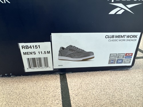 Reebok Club Memt Comp Safety Toe Work Classic Sneakers Men's 11.5 M, Leather - Picture 2 of 9