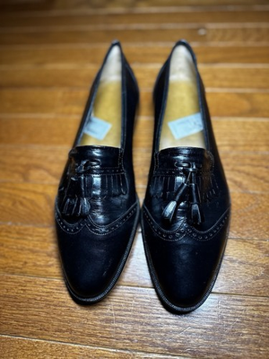 #ad Mens Vintage Black San Remo Genuine Leather Split toe Tassels Loafers Size 10.5 $55.00