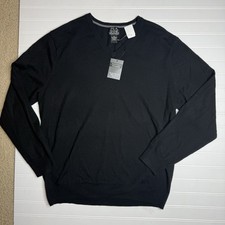 Jos A Bank Sweater Mens XL Black Pullover V Neck Merino Wool NWT