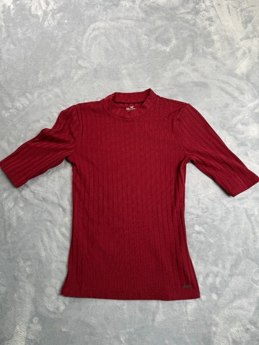 Hollister Must Have Collection Sweater Womens XS Red Ribbed Mock Neck 3/4 Sleeve