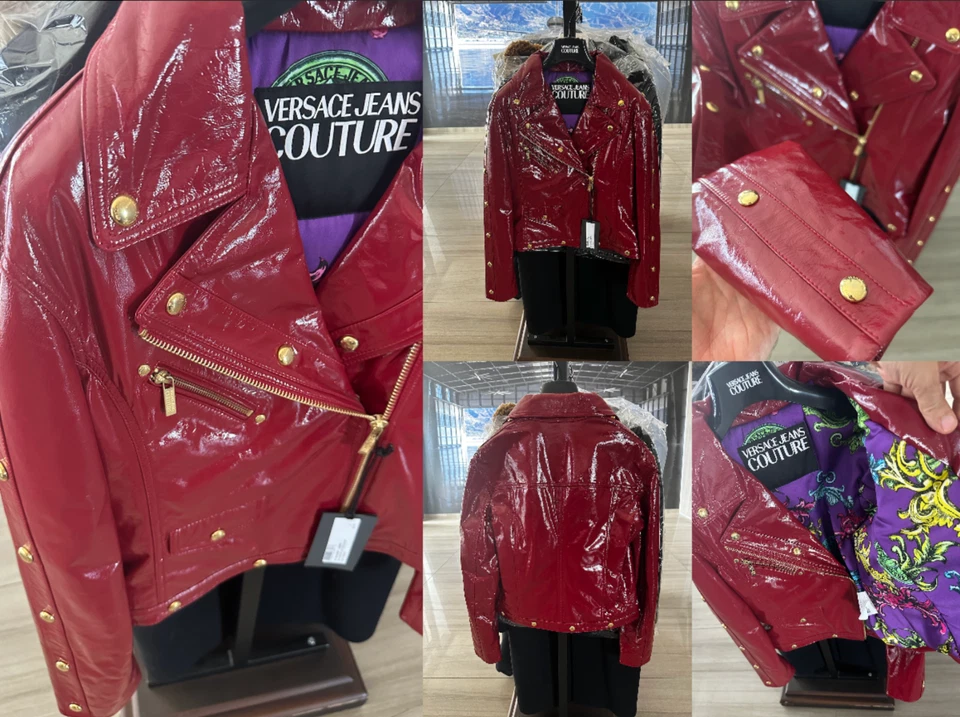 VERSACE JEANS COUTURE Red Leather Biker Jacket Jacke Blazer Coat Iconic Rare S