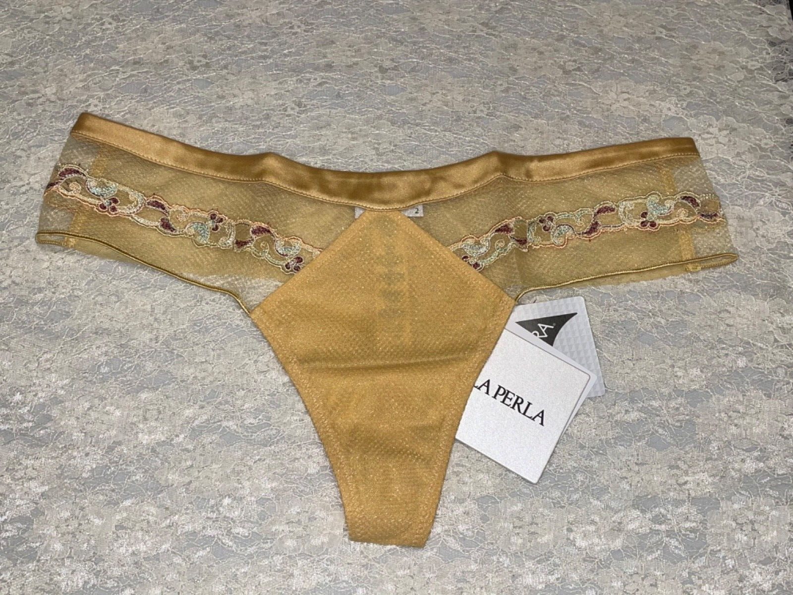 Tanga La Perla Colección Paisley S Oro Amarillo Seda Tul