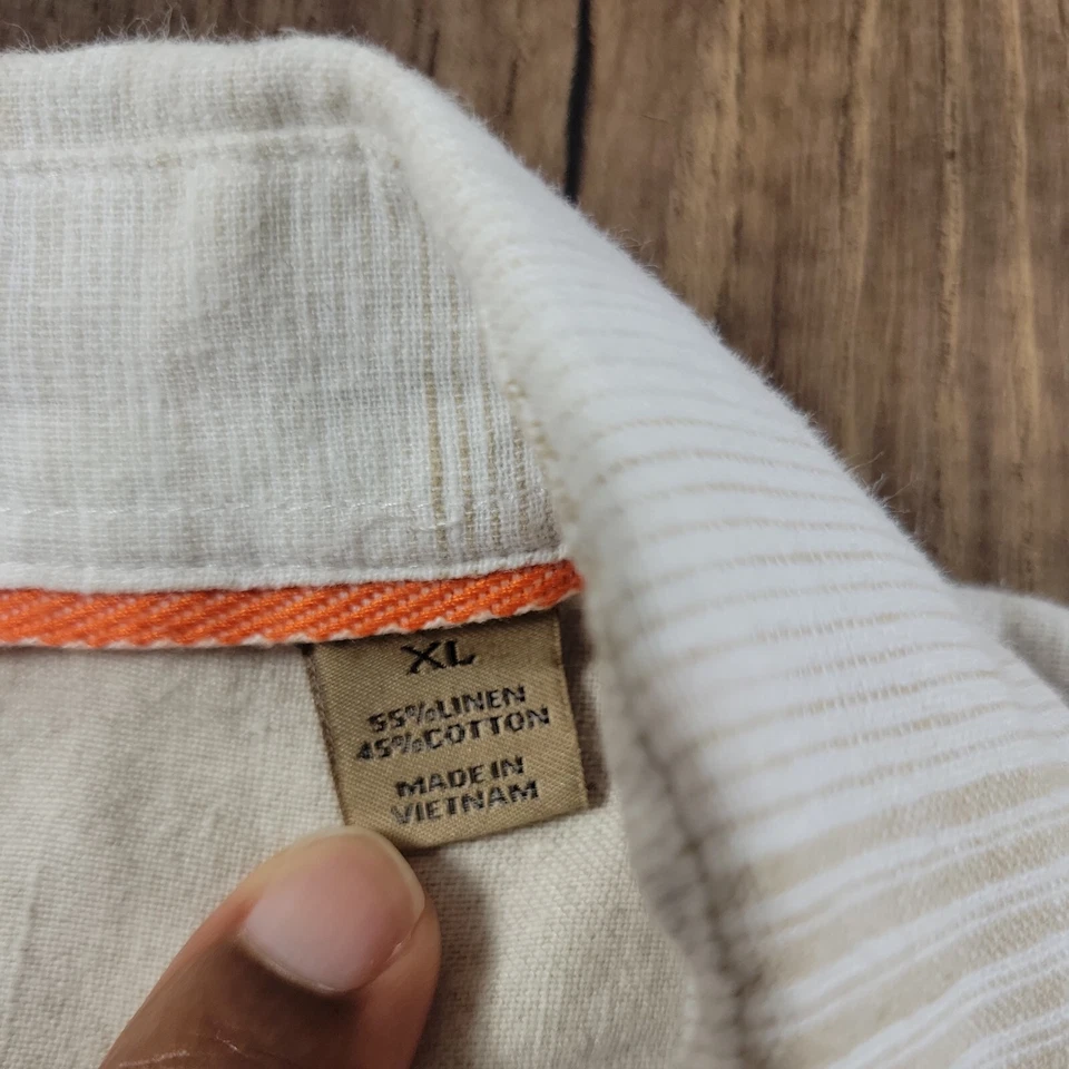 Tasso Elba Island Shirt Mens XL Beige Linen Blend Stripe Button Up Beach Preppy - Image 3 of 4