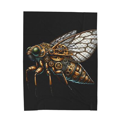 Velveteen Plush Blanket Steampunk Cicada Bug Gears Wings Insect Nature Lover