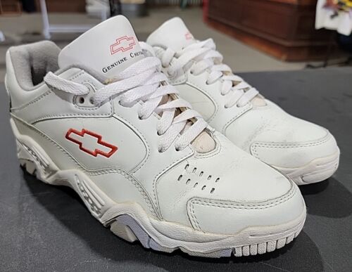 Vintage Chevrolet Fastlane Sneakers Size 8 White Leather Shoes Mens Retro