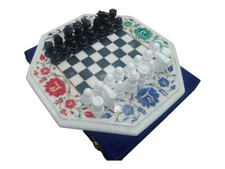 Marble Chess Board Set with Semi-Precious Stone Inlay – Elegant Stone Art Design
